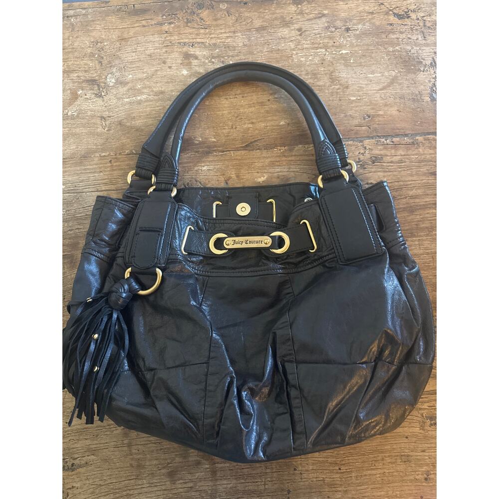 Vintage black leather Juicy Y2K shoulder bag